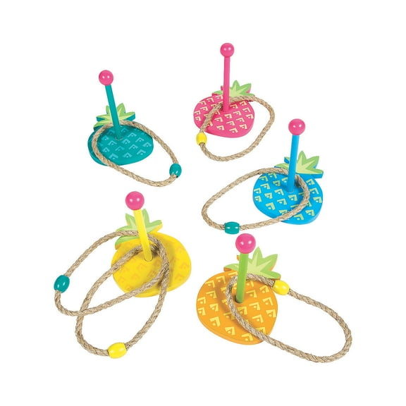 Pineapple Wooden Ring Toss Game - Party Favors - 11 Pieces