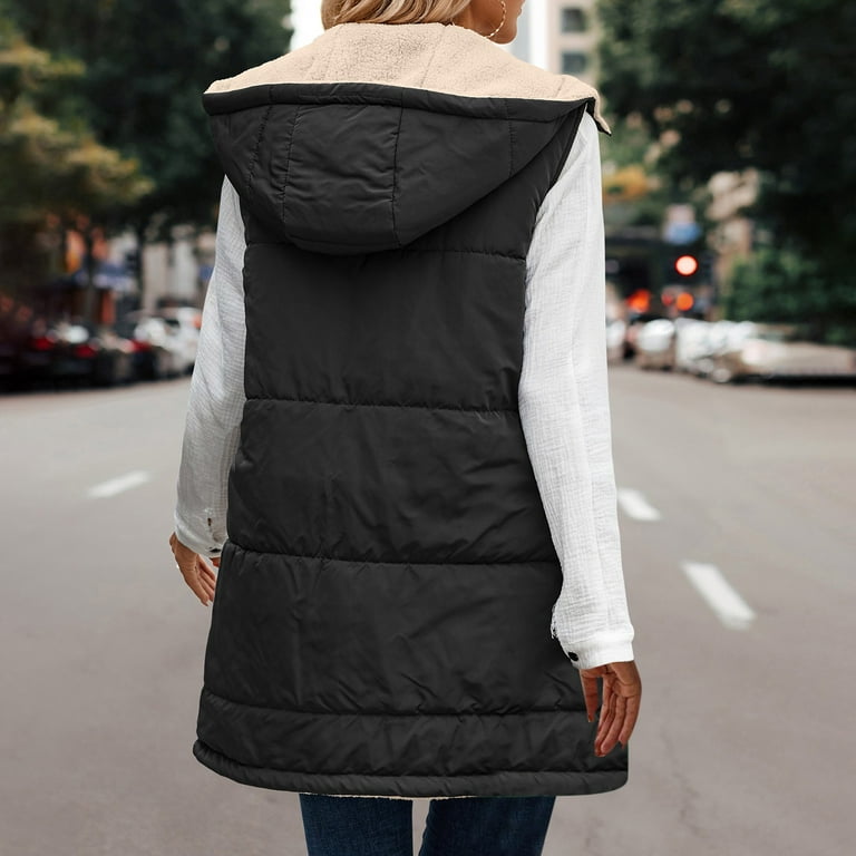 Cheap Plus Size XL-5XL Autumn Winter Long Vest Woman Sleeveless Parkas  Hooded 2023 New Casual Loose Padded Coats Ladies Thick Warm Waistcoat