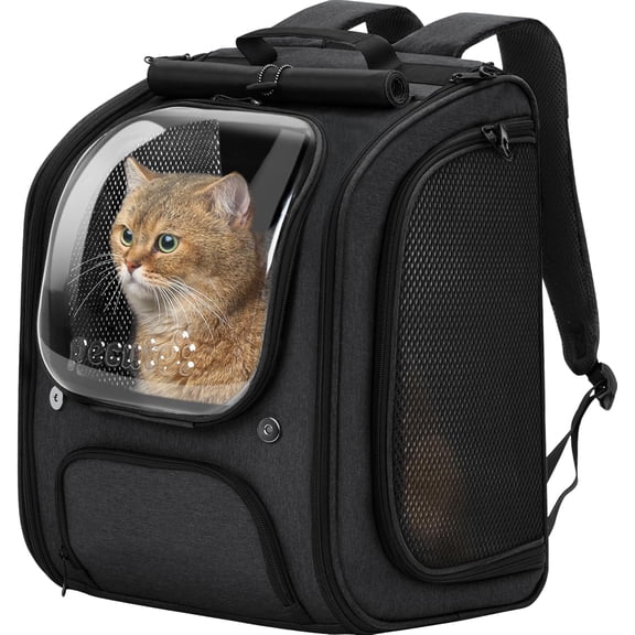 Cat Backpack Carrier with Bubble Window, Breathable Fabric, Ergonomic 3D Design, 12.6"L x 10.2"W x 16.5"H, Black