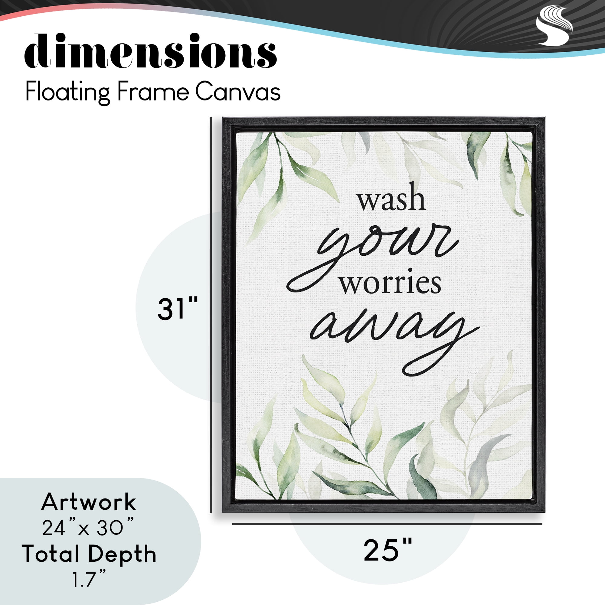 Wash Worries Away Leaves Black Framed Floater Canvas Wall Art, design by Lettered and Lined