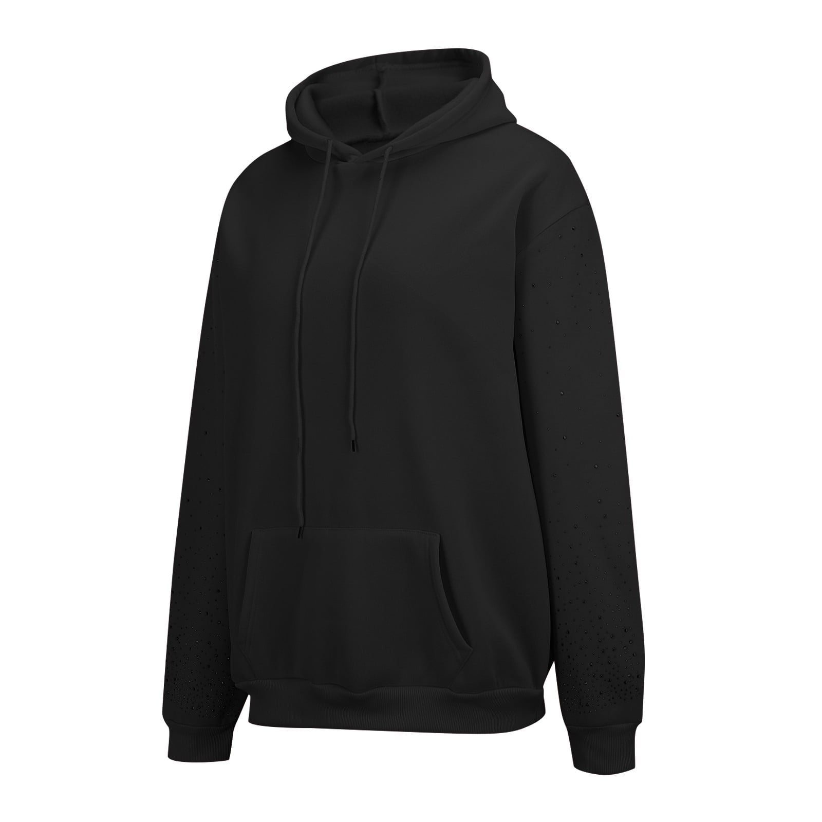 Women's Rhinestone Encrusted Hooded Sweatshirt, Comfortable Fleece Lined Pullover with Sparkle Design, Fashionable Casual Winter Wear for Autumn and Winter Seasons, Daily Use and Cold Weather Black L