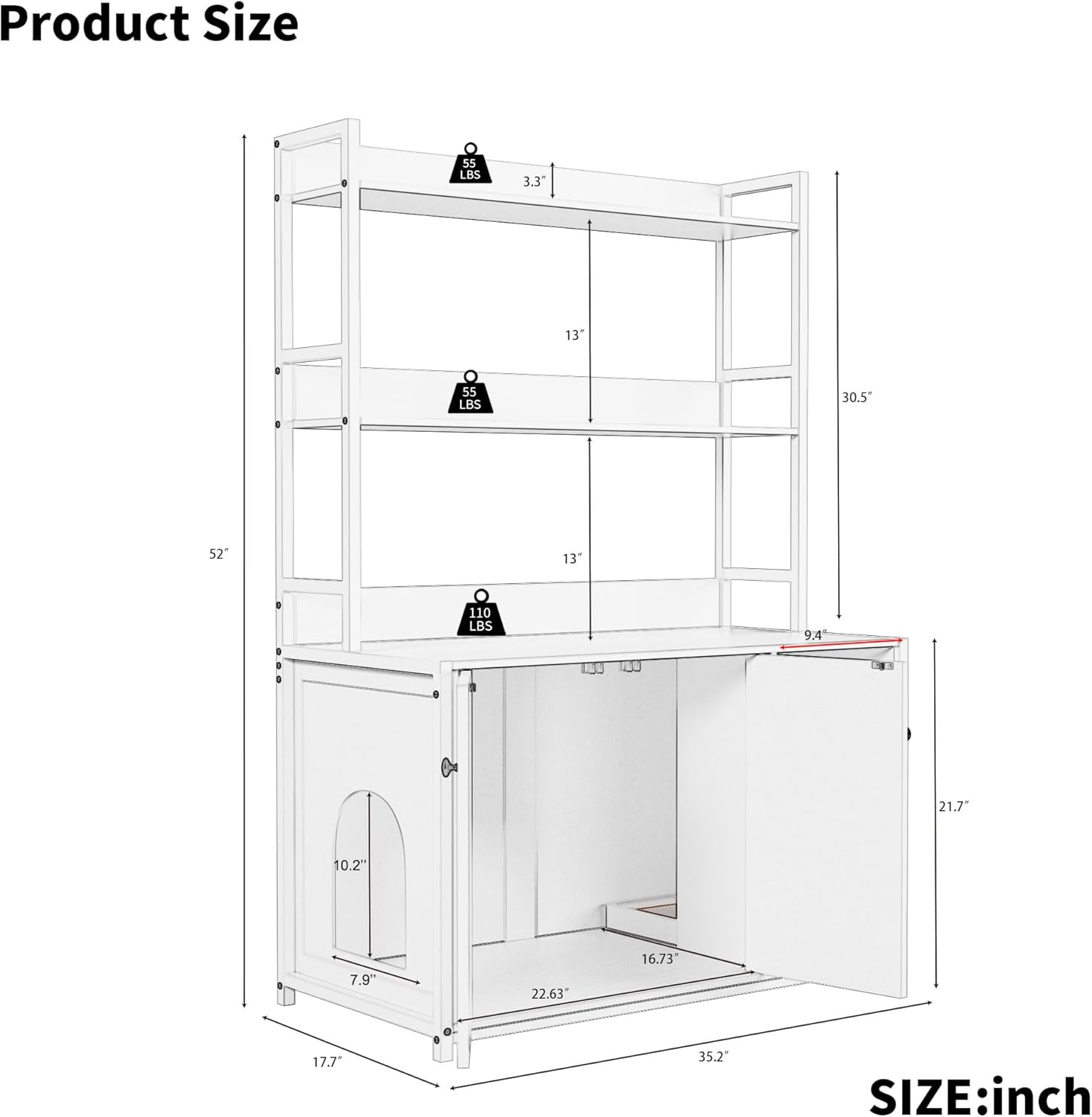 NEILA Litter Box Enclosure with 2 Storage Shelves White Hidden Cat Litter Box Furniture with Scratch Pad, Indoor Cat House Kitty Box Washroom Cat Bookshelf Cabinet, Brown