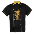 thumbnail image 1 of Chef Embroidery Dragon Uniforms Stand Up Collar Summer T-Shirt - Black L, as, 1 of 9