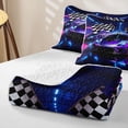 thumbnail image 4 of Castle Fairy Neon Race Car Trio Twin Quilt Set,Checkered Flag Glow Twin Coverlet Set for Bedroom,Purple Pink, 4 of 7