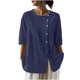 thumbnail image 3 of Mujeres 3/4 Manga Verano Tops Color Sólido Cuello Redondo Botón Cordón Blusa Casual para Diario, 3 of 7
