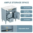 thumbnail image 5 of Euroco 30" Bathroom Vanity with Sink, Grey Blue Freestanding Bathroom Cabinet with Flip Drawer & Adjustable Shelf, Solid Rubberwood Frame, MDF Panels & Metal Handles, 5 of 9