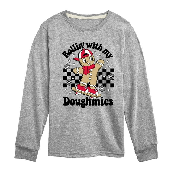 Instant Message - Rollin With My Doughmies Christmas - Toddler & Youth Long Sleeve Graphic T-Shirt