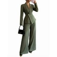 thumbnail image 2 of Women'S Long Sleeve Blazer and Straight Leg Pants Two Piece Set Elegant Office Formal Suit Outfit Green XXL, 2 of 9