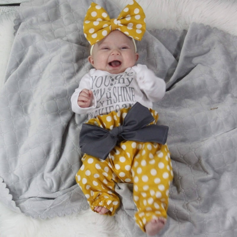 Faroot Newborn Baby Girl Clothes Romper T Shirt Top Pants Leggings Outfits 3pcs Set Gold