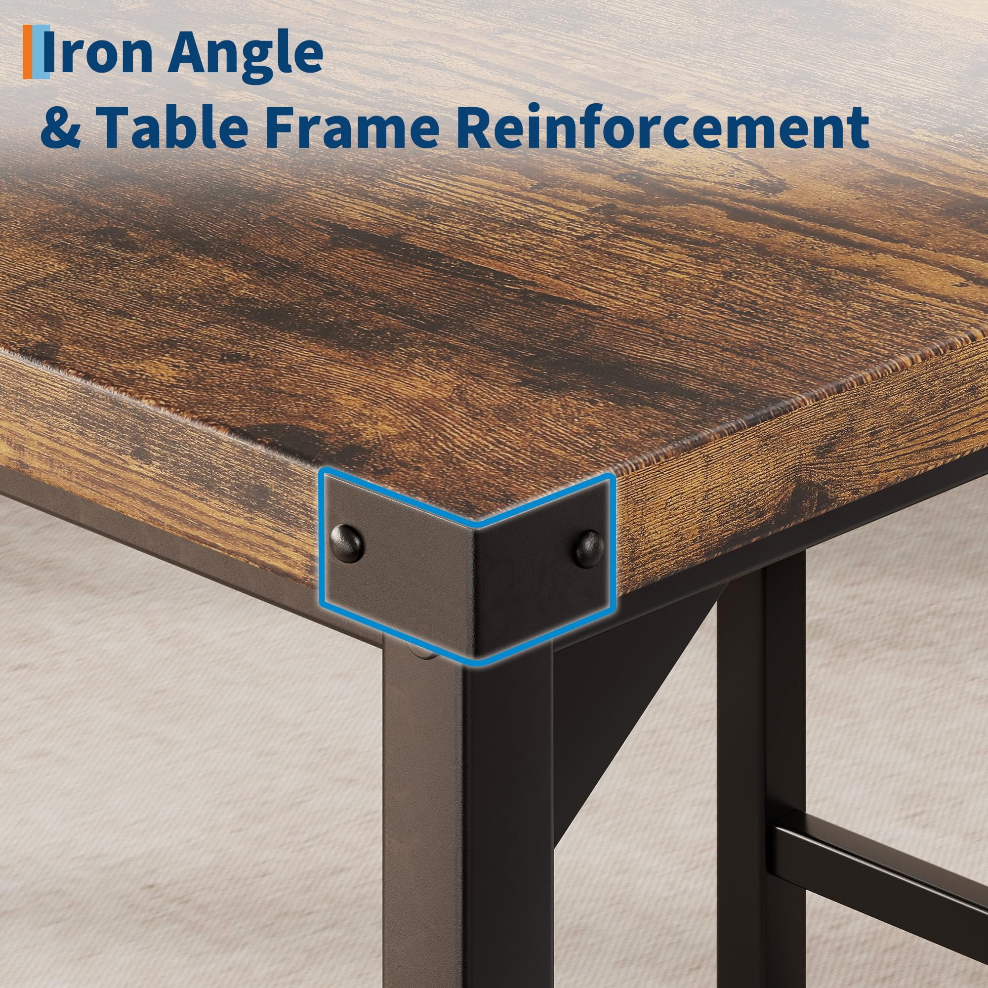 Huisuilinss Dining Table Set For 2,3-Piece Kitchen Table Set,Counter Height Kitchen Table With 2 Upholstered Chairs,Wood Dining Table Set With Footrest & Corner Protector For Apartment Pub
