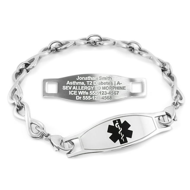 MedicEngraved Bracelet d'Alerte Médicale Personnalisé en Acier Inoxydable - Maillon Infini 6 mm