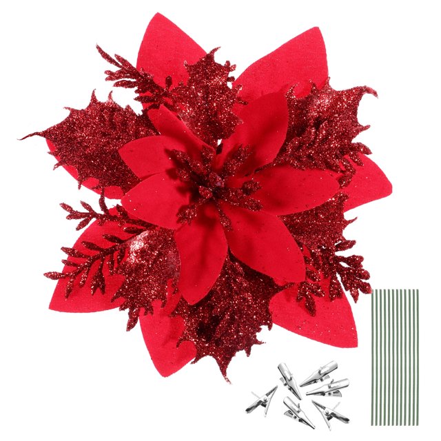 Hongchegh - 12 flores artificiales de Pascua navideña con pinzas y tallos - Rojo brillante