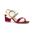 thumbnail image 1 of BLISSFUL STEP Slingback Sandals Contrast Color Chunky Heel Big Circle Buckle Sandals Hot Pink White 10, 1 of 7