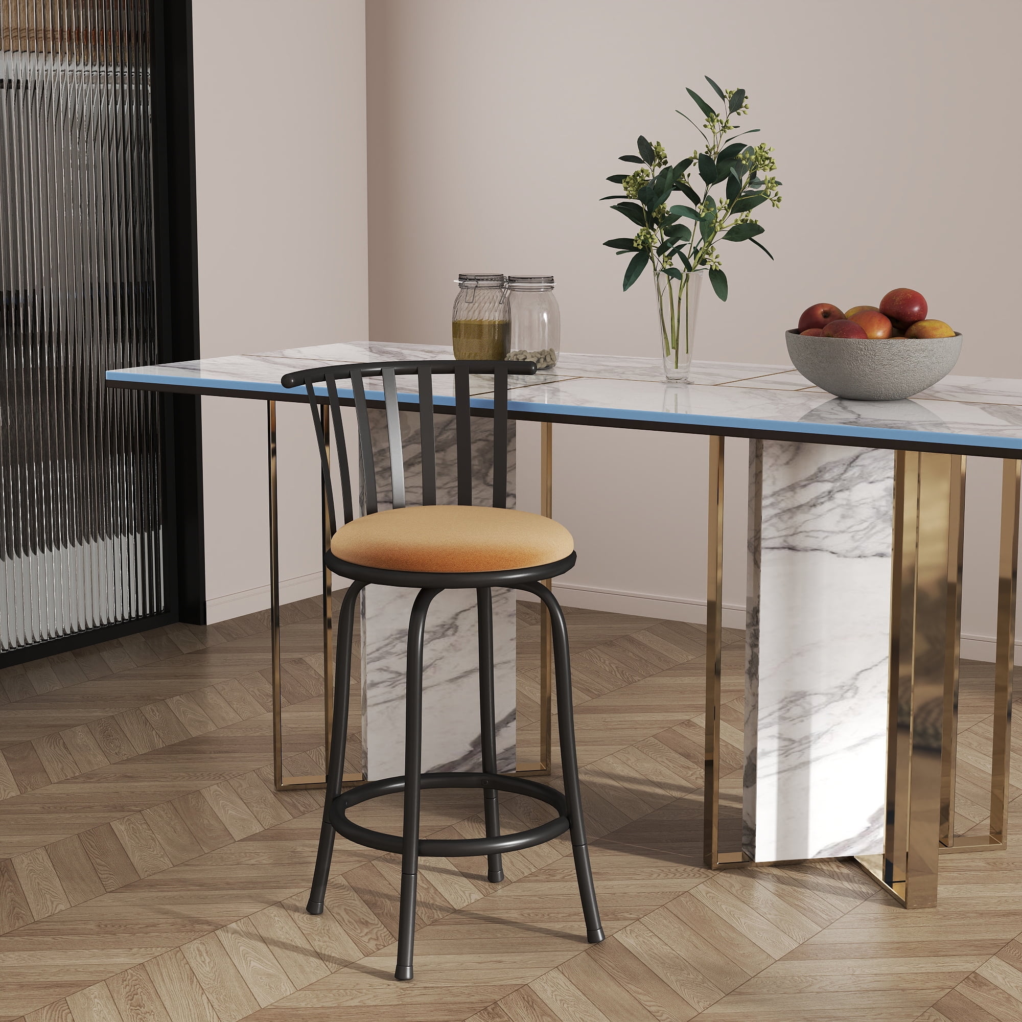 Homy Casa Single Pack Industrial Swivel Barstools with Adjustable Height Faux Suede Upholstery