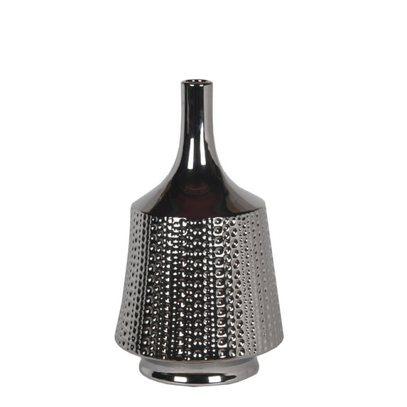 Privilege Small Hammered Dark Chrome Ceramic Decorative Vase 26077