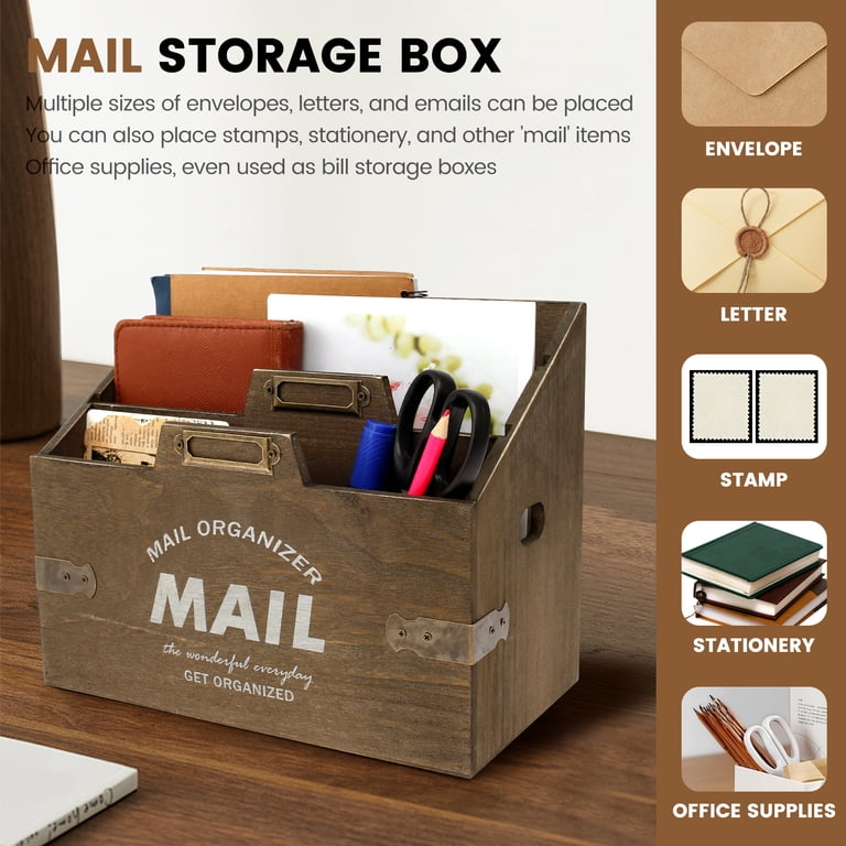 Keyohome Wooden Mail Organizer, 3-Compartment Brown photo 3