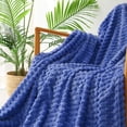 thumbnail image 3 of Exclusivo Mezcla Large Soft Fleece Throw Blanket, 50"x70" Stylish Jacquard Throw Blanket for Couch, Cozy, Warm, Lightweight Cobalt Blue Blanket, 3 of 7