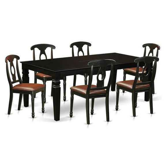 East West Furniture Logan 7-piece Wood Table and Dining Chair Set in Black