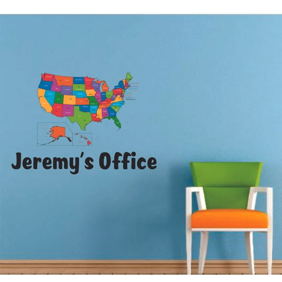 Colored American Map Legends Cartoon Decors Wall Sticker Art Design Decal for Girls Boys Kids Room Bedroom Nursery Kindergarten House Fun Home Decor Stickers Wall Art Vinyl Decoration (40x35 inch)