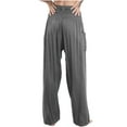 thumbnail image 4 of Cotton Linen Pants for Women Smocked High Waist Wide Leg Pants Casual Baggy Lightweight Lounge Trousers with Pockets, 4 of 8