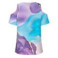 thumbnail image 3 of Camisas de Manga Corta para las Mujeres Blusa de Cuello Redondo de Impresión Casual, Top de Algodón de Imitación Ligero para el Hogar, el Uso Diario Y las Cuatro Estaciones, 3 of 4