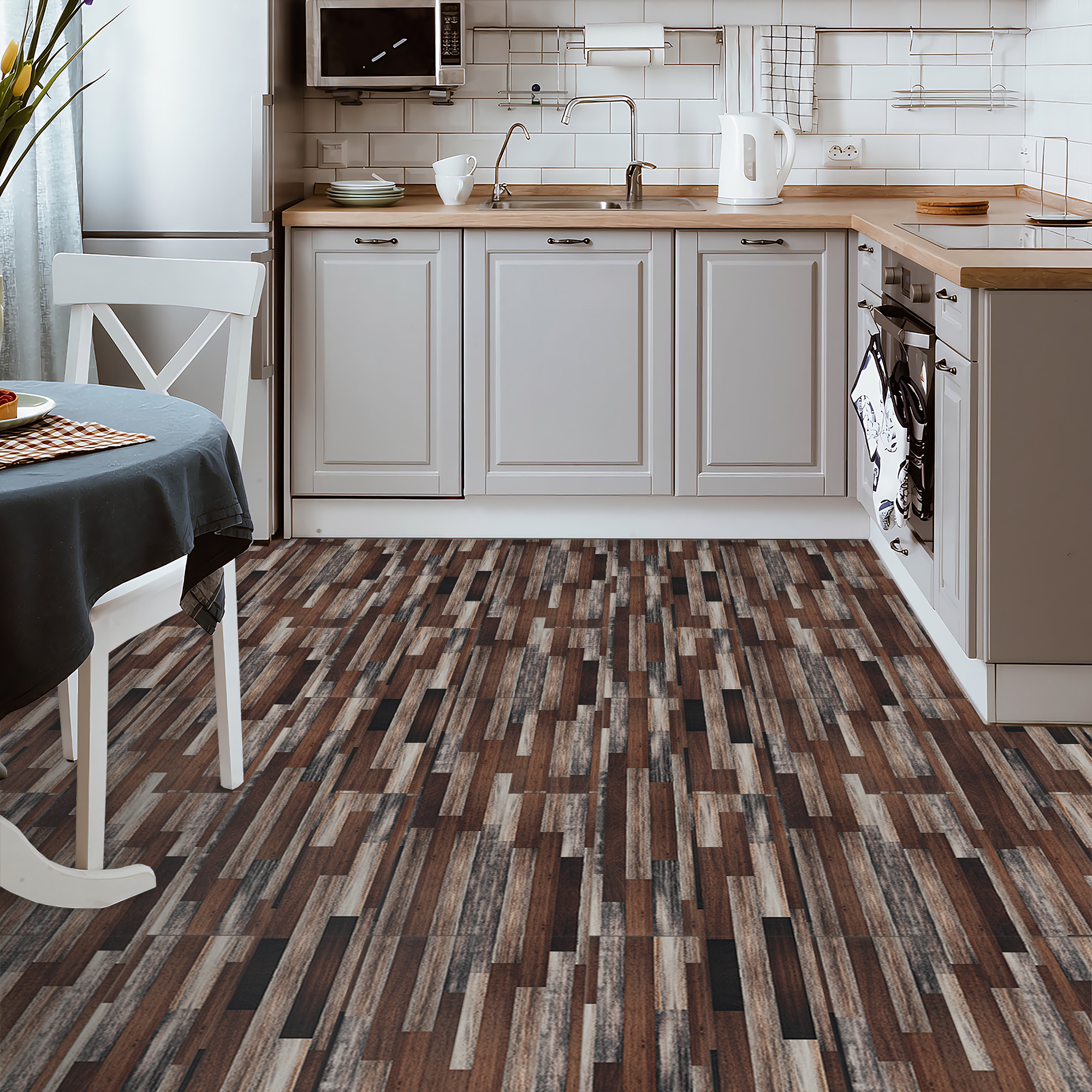 Abyssaly Wood Grain Vinyl Peel and Stick Flooring tile 5.9 inch x 35 inch，Covering Area 14.53 Sq.Ft, Self-Adhesive Floor Tile for Kitchen Dinning Room Bedroom Home Decoration.