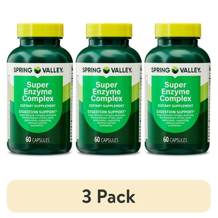 (3 pack) Spring Valley Super Enzyme Complex Dietary Supplement Capsules, 60 Count