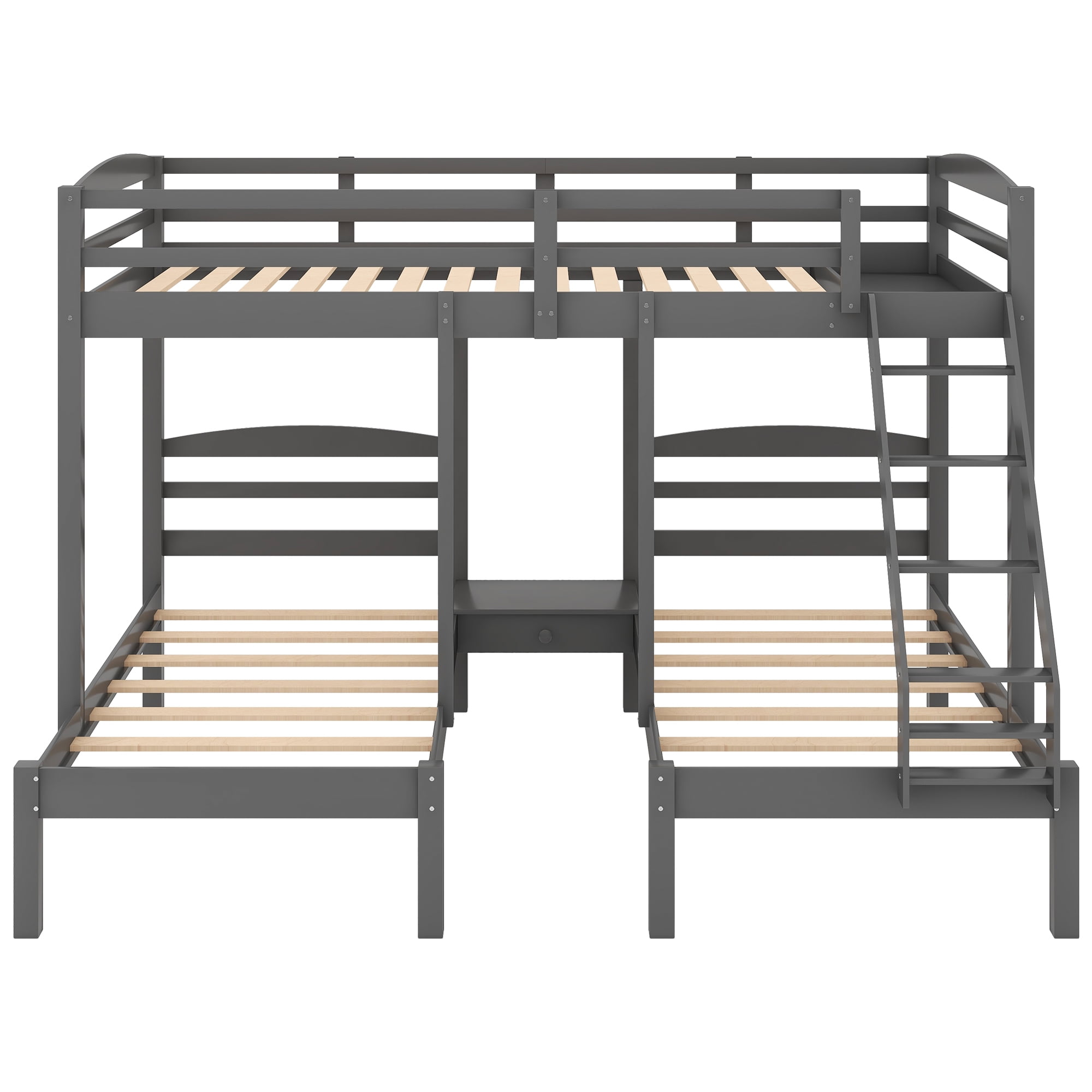 Euroco Full over Twin & Twin Bunk Bed, Wood Triple Bunk Bed for Kids' Room, Gray