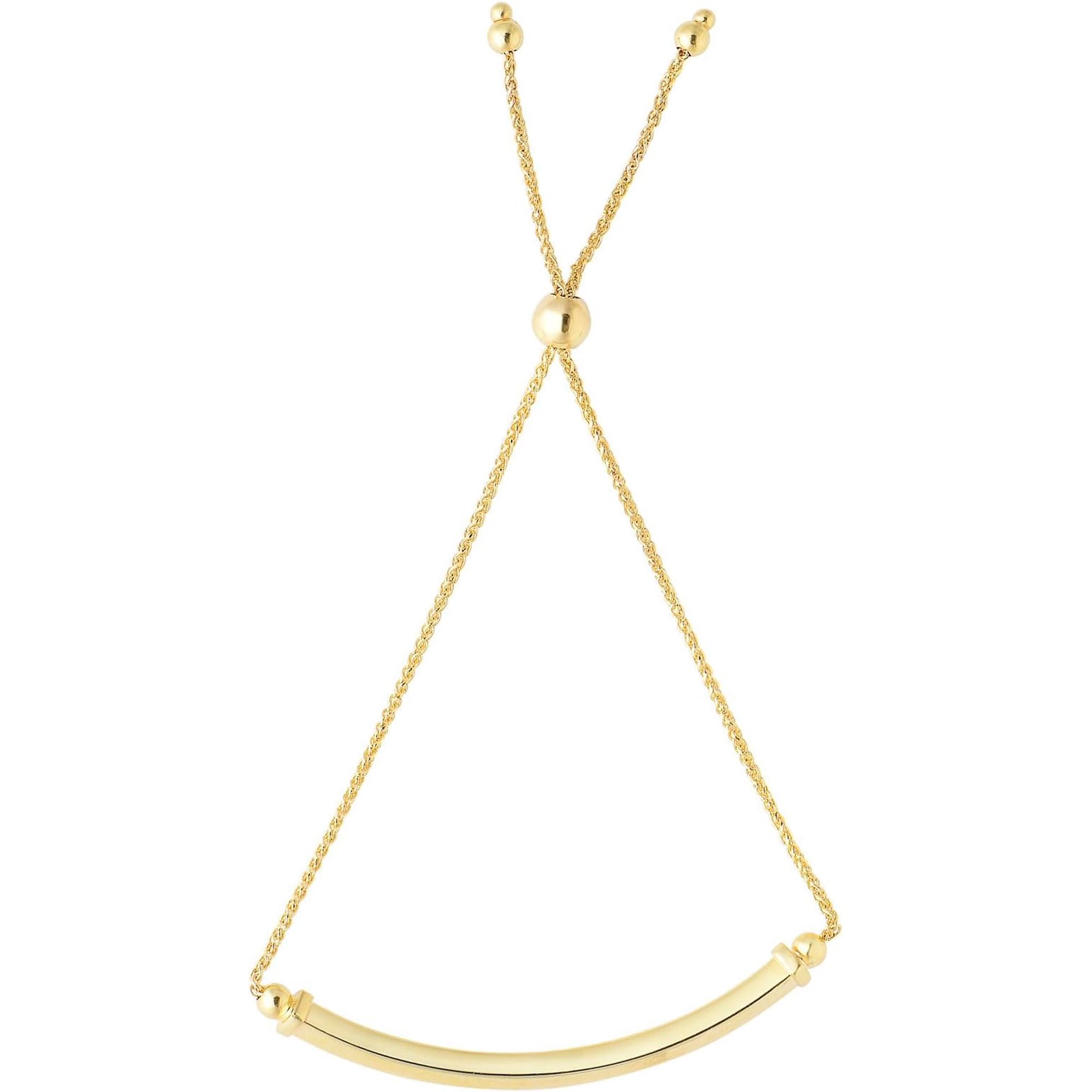 Floreo 14k Yellow Gold Square Bar Adjustable Wheat Link Friendship Bolo Bracelet Extendable 9.25 Inch