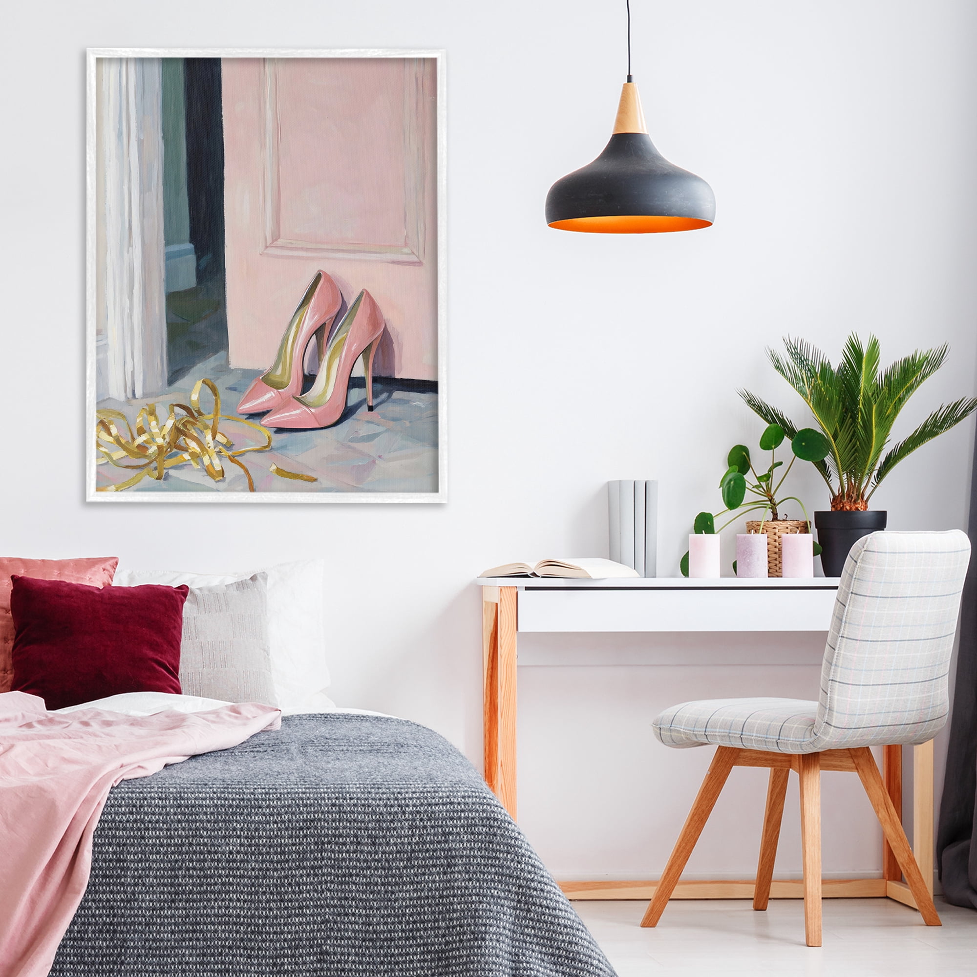 Stupell Industries Pink High Heels & Tinsel White Framed Giclee Art, design by The Prints Vibe