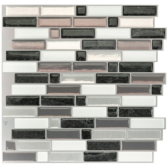 Smart Tiles Peel and Stick Backsplash Wall Tiles, Mosaic Black, White, Grey , 4pcs, 9.73in x 9.36in