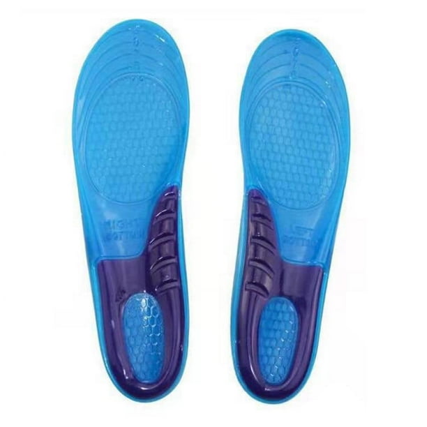 Plantillas deportivas de 2 uds., plantillas deportivas de absorción de impacto de alta elasticidad gruesas de silicona TPE azul L