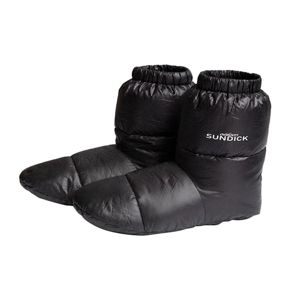 Botas y pantuflas de plumón de pato para acampar, para hombre y mujer, para exteriores, interiores y tiendas de campaña. Negro 25cm
