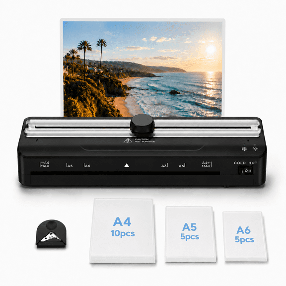9-Inch A4 Laminator Machine, Hot & Cold Thermal Laminator, 85s Quick Warm-Up, 355 mm/min, 3-5 Mil, ABS Anti-Jam, Compact Desktop Laminator with Corner Rounder, 20 Pouches, Black