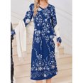 thumbnail image 4 of KISSGAL Women Nightgowns Long Sleeve Sleepshirts Pleated Long Nightdress V Neck Curved Hem Night Gown Sleepwear with Pockets, 4 of 6
