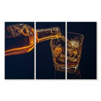 Elephant Stock Pouring Whiskey Glass Wall Art - Horizontal Multi Panel Canvas - Dining Room Wall Decor - Food And Drink Multi Panel - Black And Brown Decor - 33" x 20"