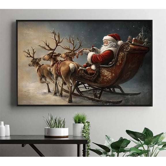 Vintage Father Winter On Sleigh With Reindeers Poster, Santa Claus Print, Vintage Winter Decor, Rustic Farmhouse Decor, Winter Art Home Decor #1351, Unframed Poster Size 8x12
