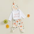 thumbnail image 4 of Atogsazn Infant Baby Girl Boy Halloween Outfits Pumpkin Long Sleeve Romper Bodysuit and Pants Hat Set Fall Winter Clothes White 12-18 Months, 4 of 6