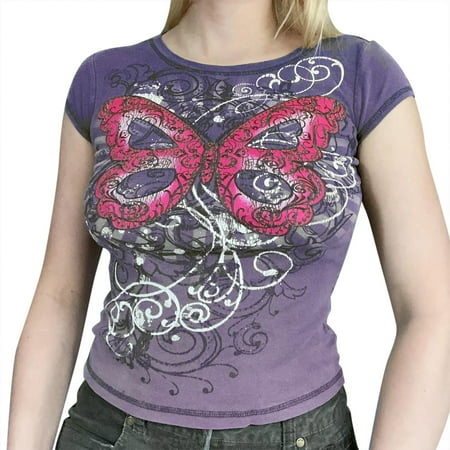 

LBECLEY Technical Shirts Women Vintage Graphic Print Short Sleeve Crop Top O Neck Tshirts Tops 90S E Girl Streetwear Under Scrub Long Sleeve Shirt Purple L