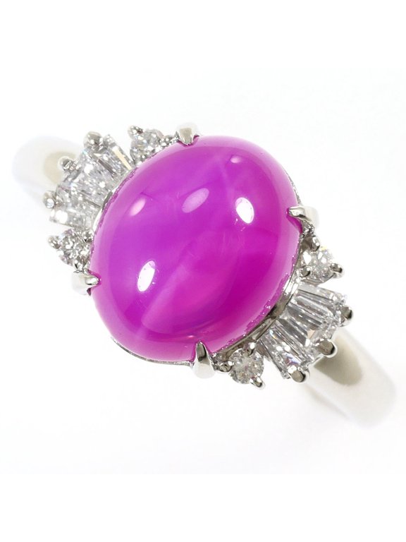 Pre-Owned PT900 Platinum Ring, 1 piece, Synthetic Star Ruby 5.37ct, Diamond 0.33ct, Total...