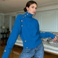 thumbnail image 6 of Women'S Long Sleeve Sweater with Gold Buttons Loose Fit Knitted Pullover Casual Tops Royal Blue M, 6 of 7