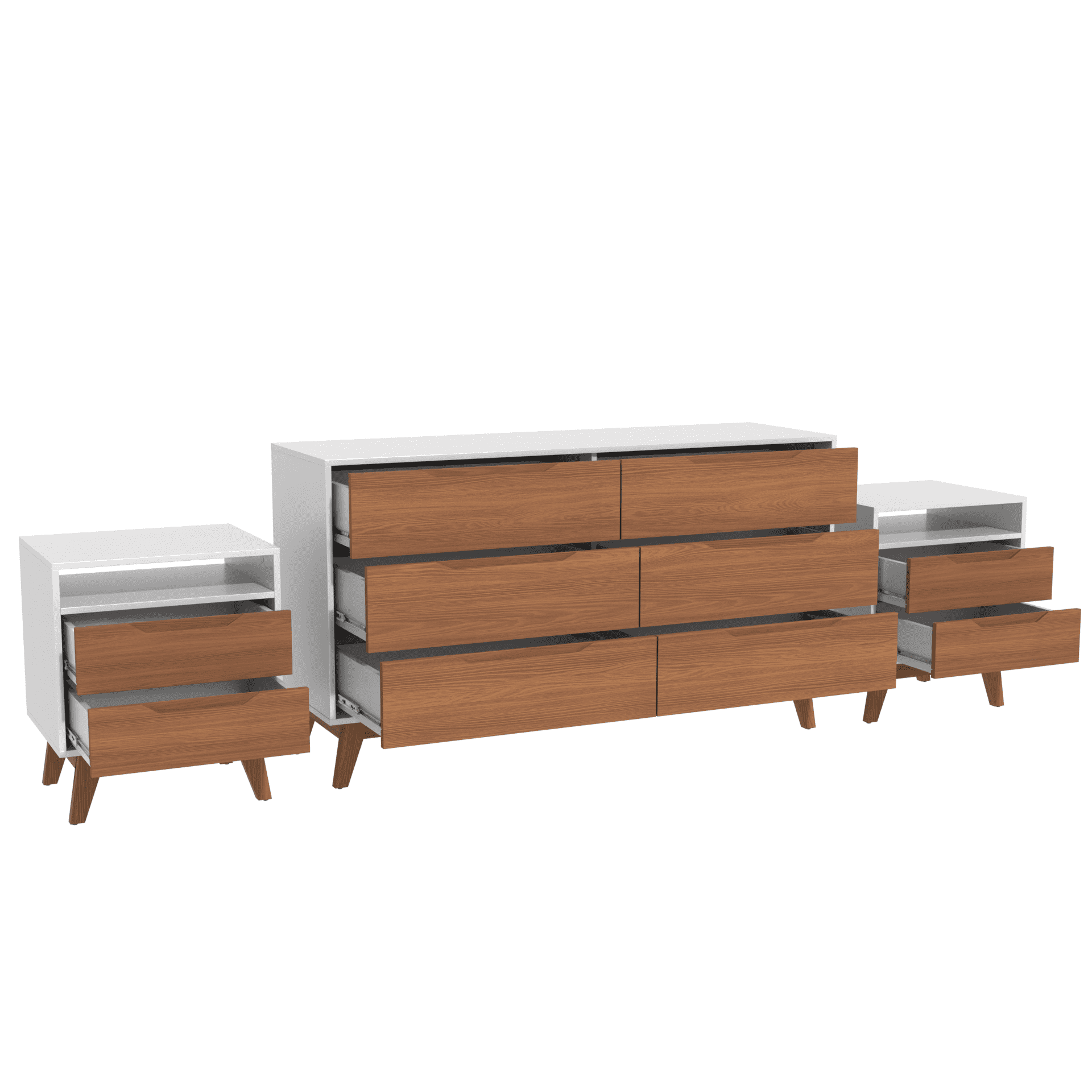 Kappesberg Bedroom Furniture Set with 6-Drawer Dresser and 2 Nightstands White/Golden Oak – Modern Storage Combo