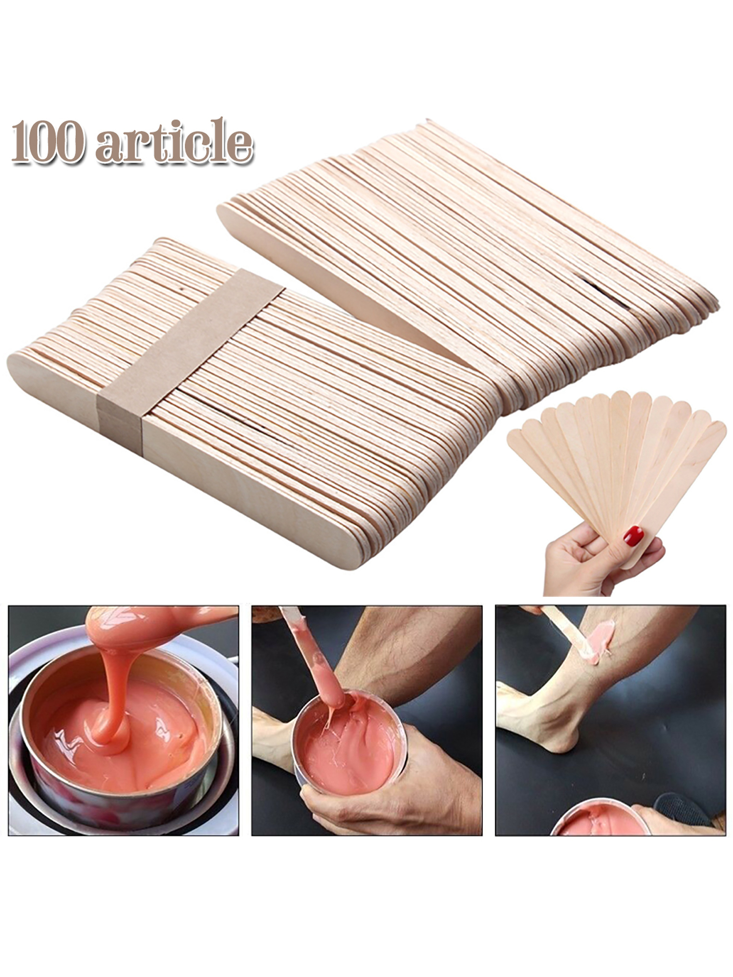 100Pcs Disposable Wooden Depilatory Wax Applicator Stick Spatula Hair
