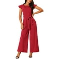 thumbnail image 2 of INSPIRE CHIC Women's High Waist Ruflled Short Sleeve Casual Dressy Long Wide Leg Jumpsuits S Wine Red, 2 of 6