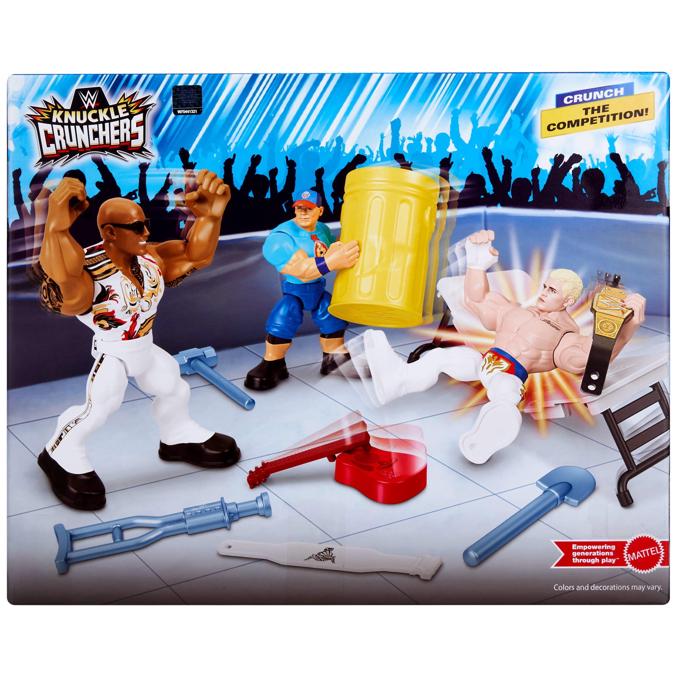 WWE Knuckle Crunchers Action Figures 3-Pack with 8 Accessories, Bone-Crunching Movement