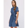 thumbnail image 2 of Vestido camisero de mezclilla de manga corta con botones y cinturón para mujer Azul XS, 2 of 5
