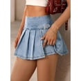 thumbnail image 3 of EMMIOL Women's Denim Mini Skirt Mid-Low Waist Stretch Jean Skort Y2K Casual Skirt with Built-in Shorts & Side Zipper, 3 of 8
