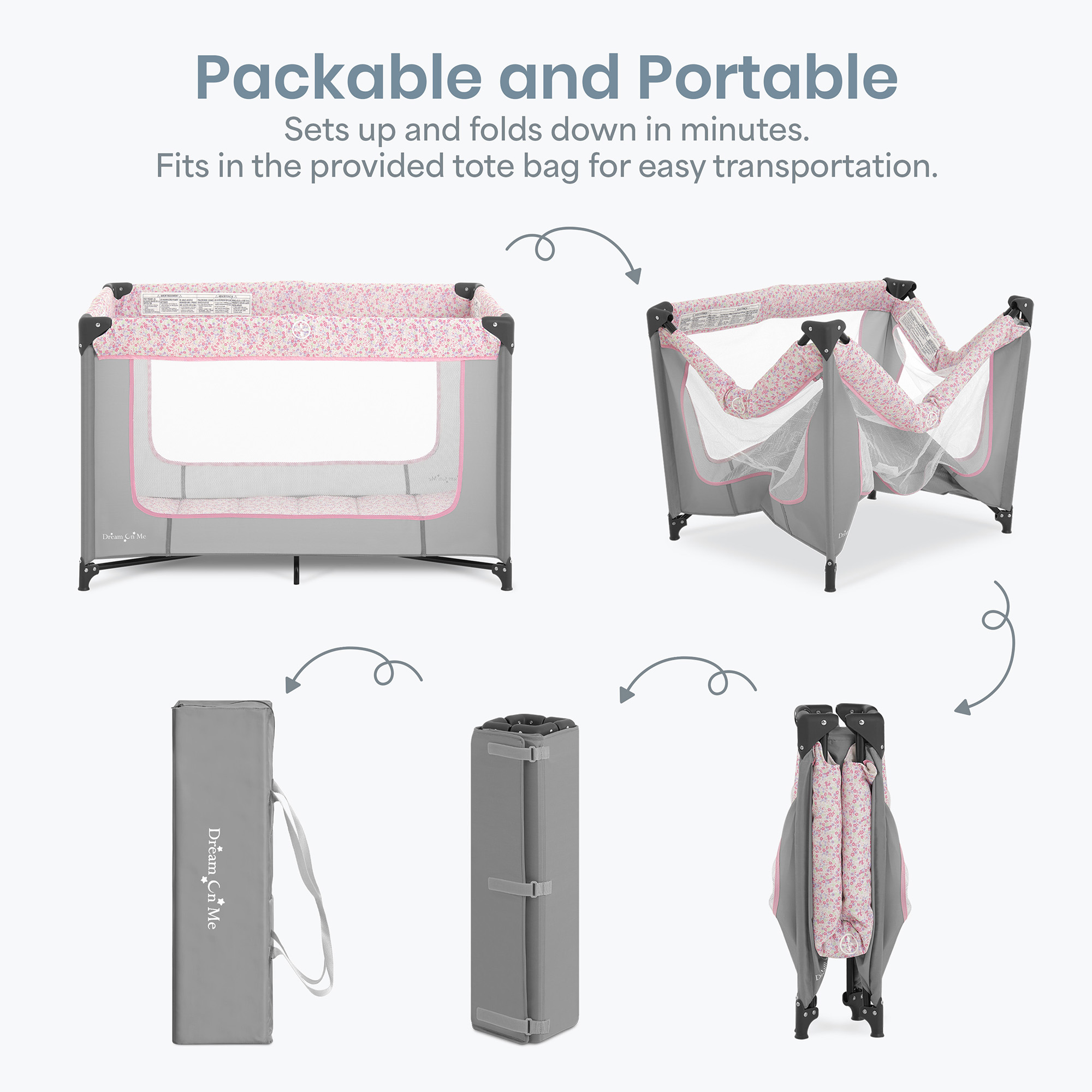Dream On Me Zodiak Portable Play Yard, Grey/Pink photo 4