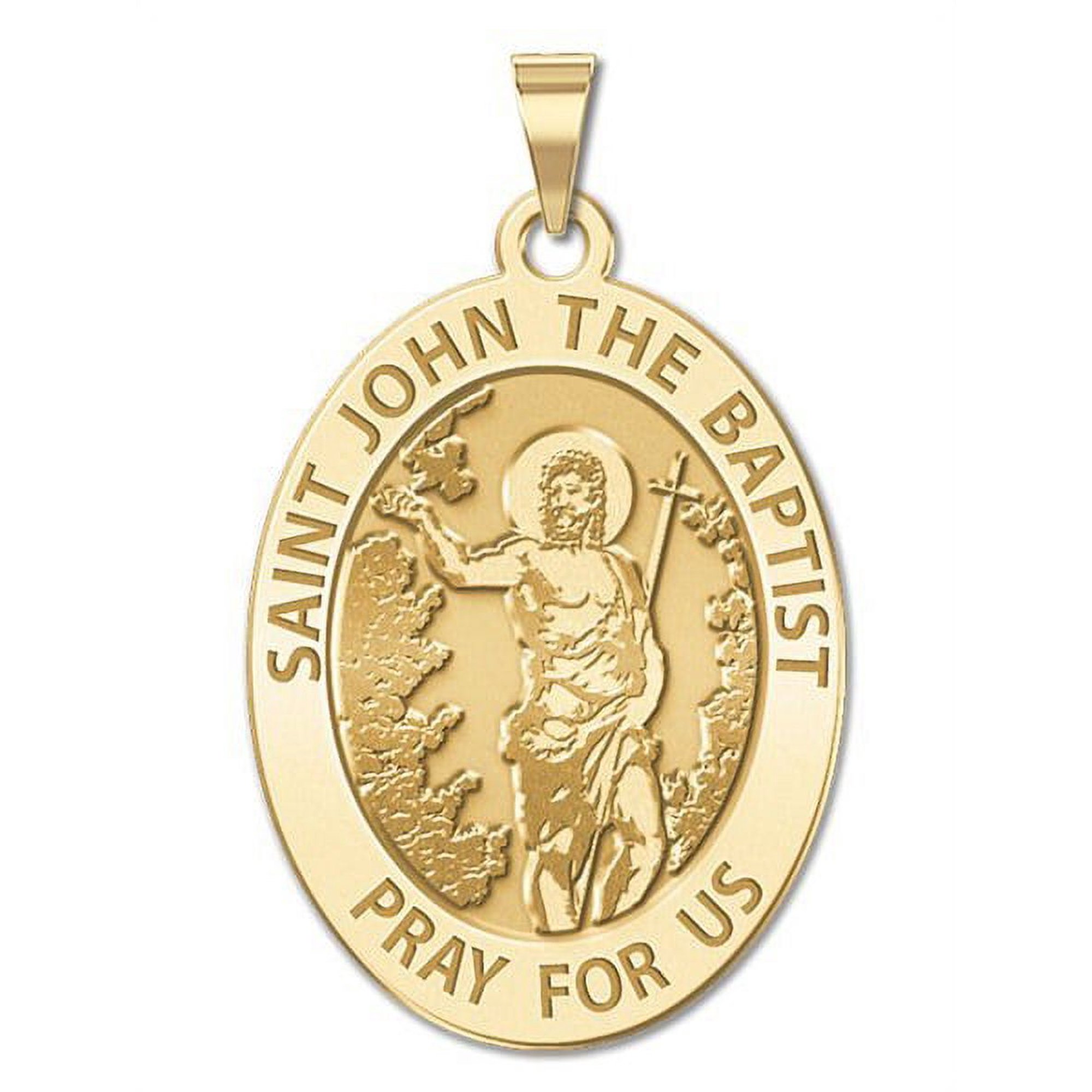 Saint John the Baptist Religious Medal - 3/4 Inch X 1 Inch -Solid 14K Yellow Gold