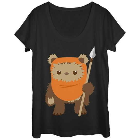 Women's Star Wars Wicket Ewok Cartoon Scoop Neck Black Small